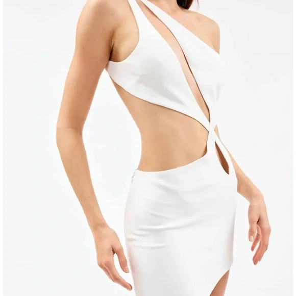 Monot Dresses | Brand New Monot White Sexy Asymmetrical Hem Cut Out Mini Dress Size 4 | Color: White | Size: 4 | Luxeboutique8'S Closet